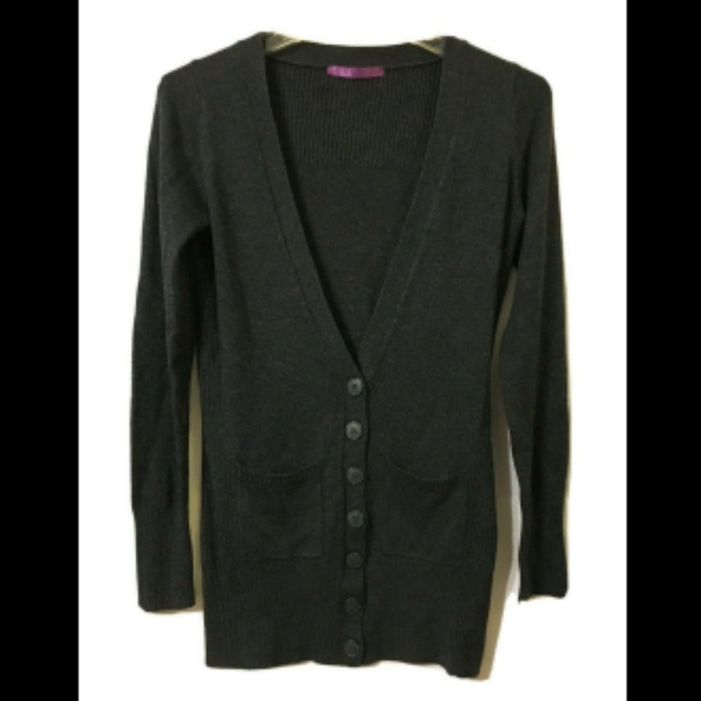 Smart Set Cardigan Sz XS Gray Angora Ribbed Tunic Pockets Academia Grandpacore